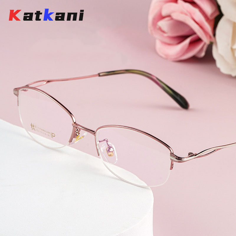 KatKani Women's Semi Rim Oval Rectangle Alloy Eyeglasses 3523x Semi Rim KatKani Eyeglasses   