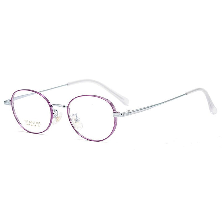 Reven Jate Women's Full Rim Round Titanium Eyeglasses K5015 Full Rim Reven Jate silver-purple  