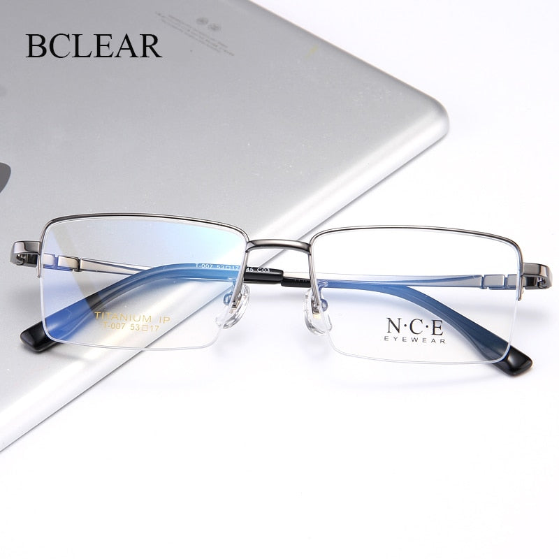 Bclear Men's Semi Rim Rectangle Titanium Frame Eyeglasses My007 Semi Rim Bclear   