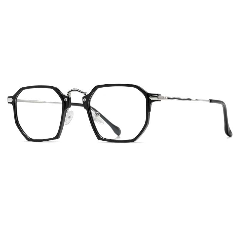 CCspace Unisex Full Rim Polygon Square Tr 90 Titanium Eyeglasses 55031 Full Rim CCspace BlackSilver China 