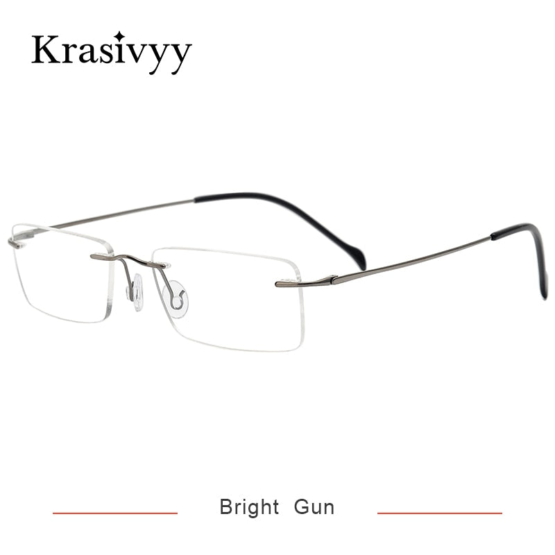 Krasivyy Unisex Rimless Square Titanium Eyeglasses Kr16020 Rimless Krasivyy Bright Gun CN 