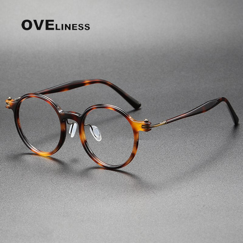 Oveliness Unisex Full Rim Round Acetate Titanium Eyeglasses 5886 Full Rim Oveliness tortoise  