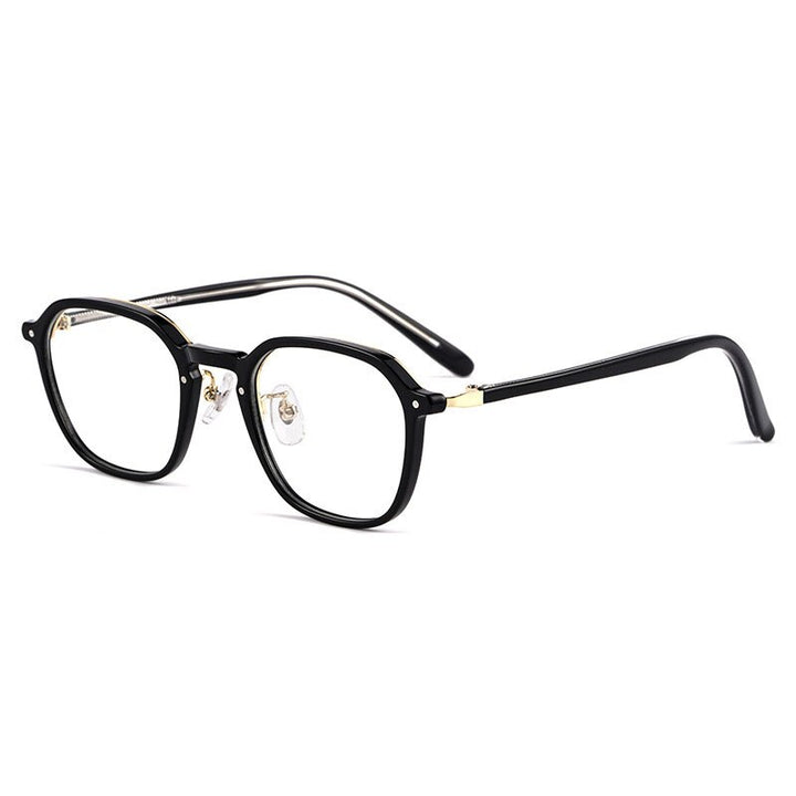 Yimaruili Unisex Full Rim Small Oval Acetate Alloy Eyeglasses KBT98C51 Full Rim Yimaruili Eyeglasses Black  