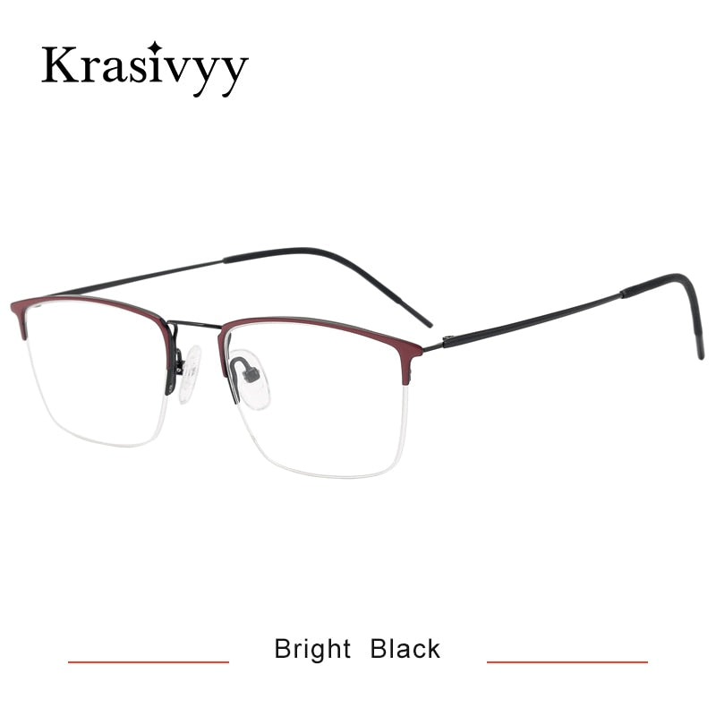 Krasivyy Men's Full Rim Square Titanium Eyeglasses Kr16080 Full Rim Krasivyy Bright Black  
