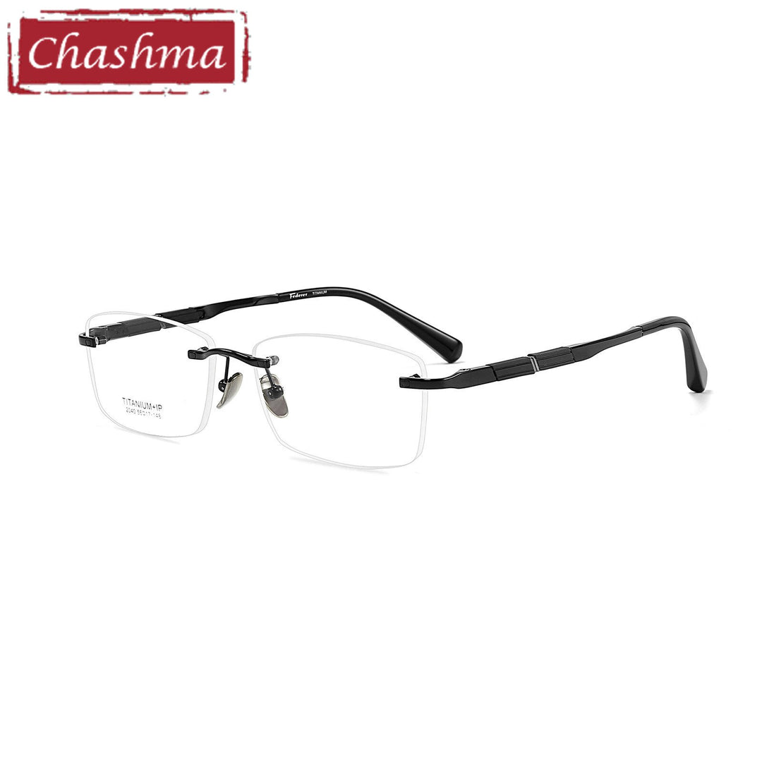Chashma Ottica Men's Rimless Square Titanium Eyeglasses 2040 Rimless Chashma Ottica Black  