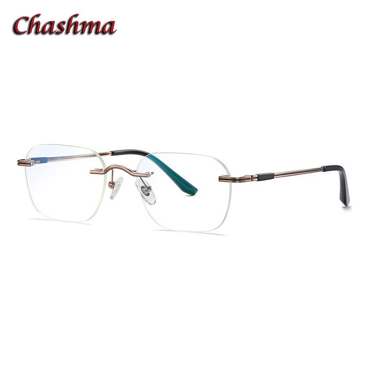 Chashma Ochki Unisex Rimless Square Titanium Eyeglasses 901 Customizable Lenses Rimless Chashma Ochki Light Gold  