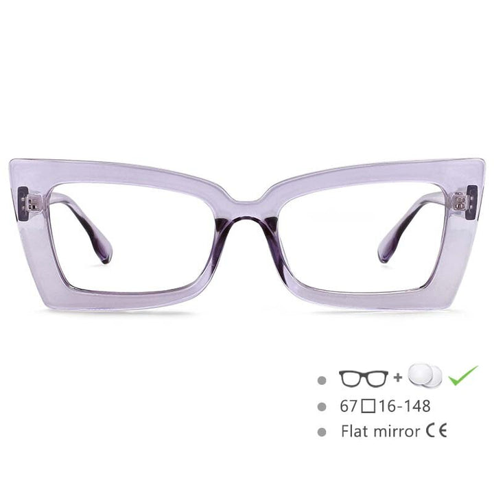 CCSpace Women's Oversized Rectangle Cat Eye Resin Frame Eyeglasses 54536 Frame CCspace purple-celar China 