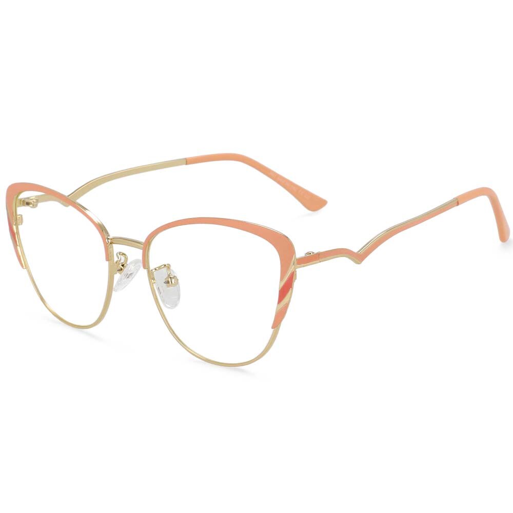 CCSpace Women's Full Rim Square Cat Eye Acetate Alloy Frame Eyeglasses 54110 Full Rim CCspace CN gold-orange 