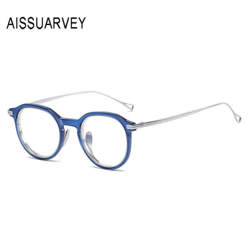 Aissuarvey Unisex Eyeglasses Small Round Acetate Titanium Ip Full Rim 12.8g Full Rim Aissuarvey Eyeglasses Blue CN 