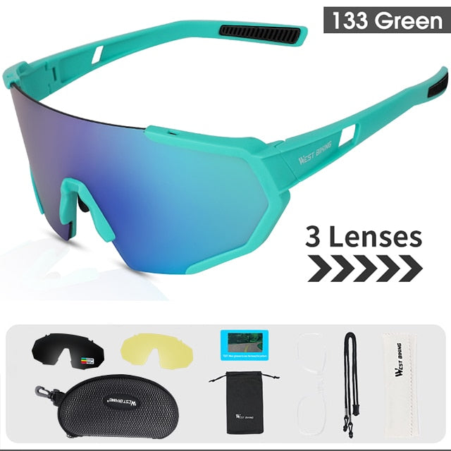 West Biking Unisex Semi Rim Tr 90 Polarized Sport Sunglasses YP0703138 Sunglasses West Biking Polarized Green133 CN 3 Lens