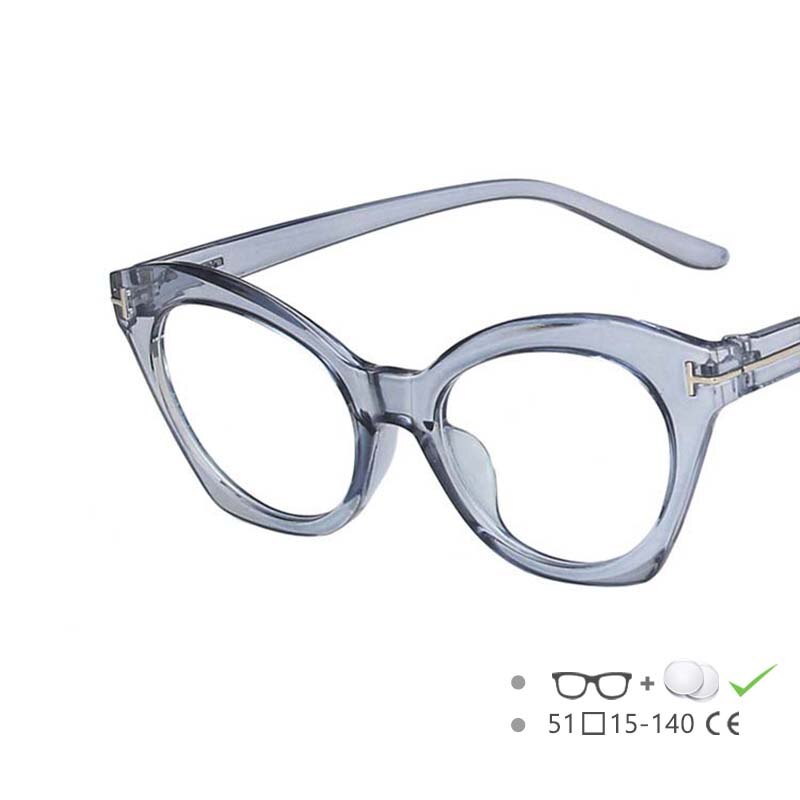 CCSpace Women's Full Rim Square Cat Eye Acetate Frame Eyeglasses 54615 Full Rim CCspace Gray China 