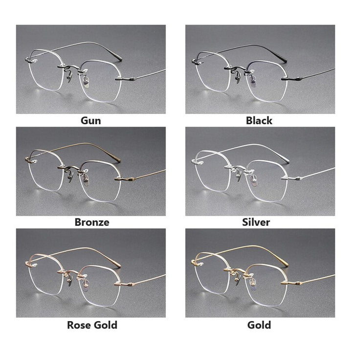 Oveliness Unisex Rimless Irregular Square Titanium Eyeglasses Rose Rimless Oveliness   