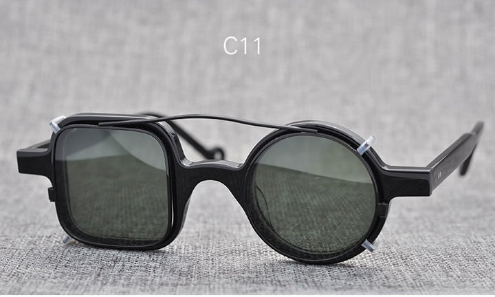 Yujo Unisex Full Rim Square Round Handcrafted Acetate Eyeglasses Clip On Sunglasses 002 Clip On Sunglasses Yujo C11 China 