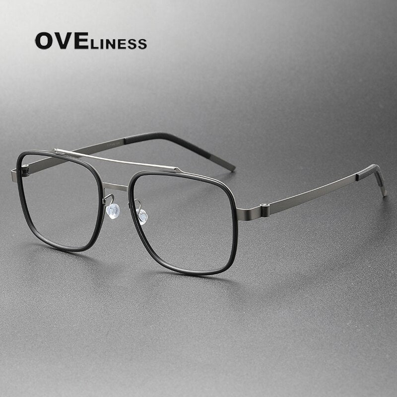 Oveliness Unisex Full Rim Square Double Bridge Acetate Titanium Eyeglasses 9744 Full Rim Oveliness black gun  