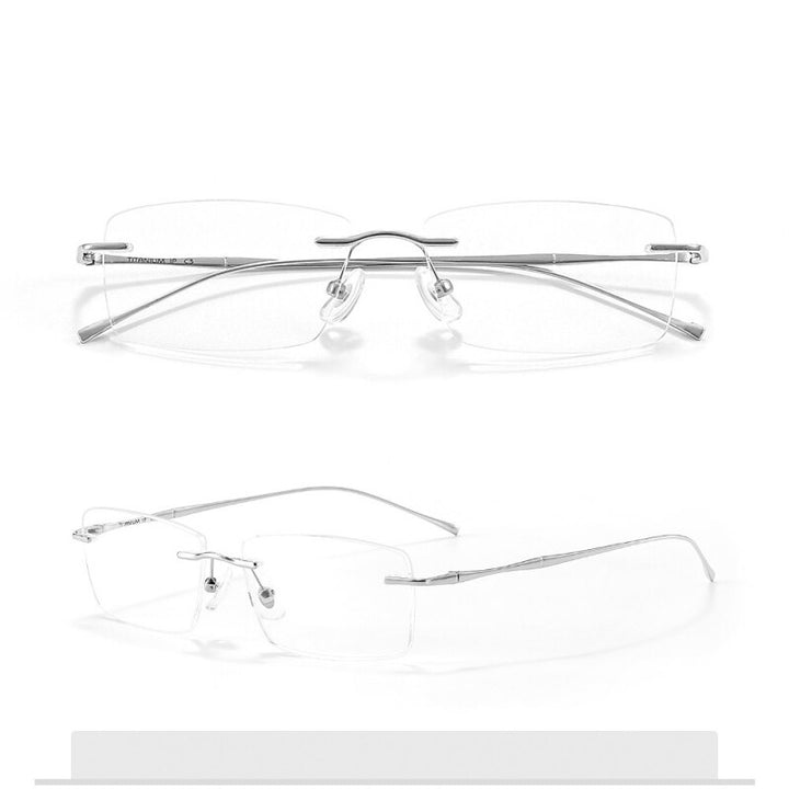 KatKani Unisex Rimless Square Titanium Eyeglasses 632 Rimless KatKani Eyeglasses Silver  