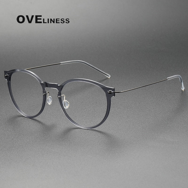 Oveliness Unisex Full Rim Round ScrewlessAcetate Titanium Eyeglasses 6603 Full Rim Oveliness grey gun  