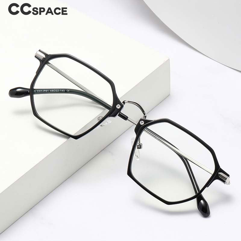 CCSpace Unisex Full Rim Polygon Square Tr 90 Titanium Eyeglasses 55031 Full Rim CCspace   
