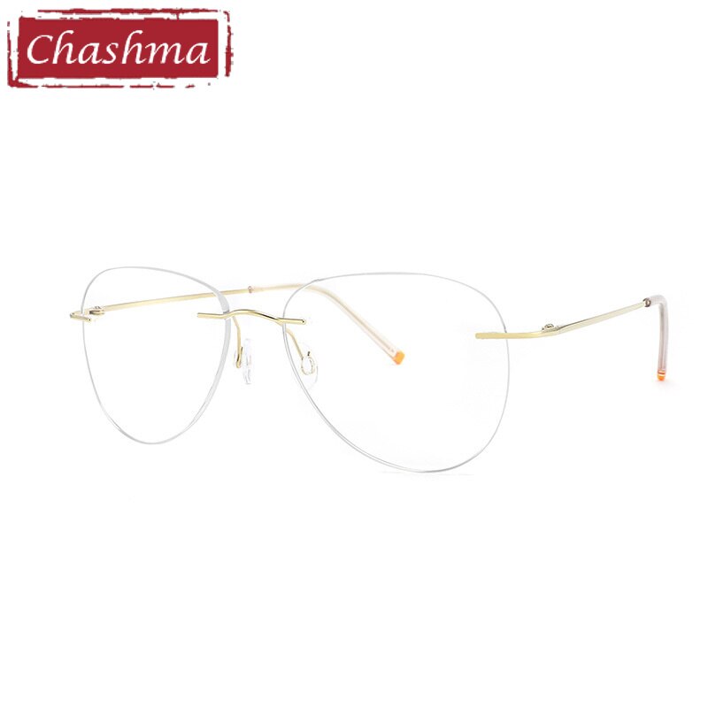 Chashma Ottica Unisex Rimless Customized Shape Lens Square Titanium Eyeglasses 8011 Rimless Chashma Ottica Gold  