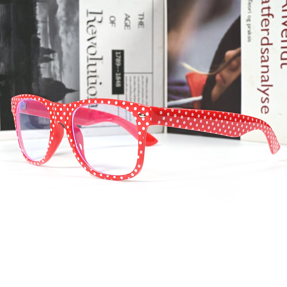 Cubojue Unisex Full Rim Square Red Polka Dot Tr 90 Hyperopic Reading Glasses Reading Glasses Cubojue   