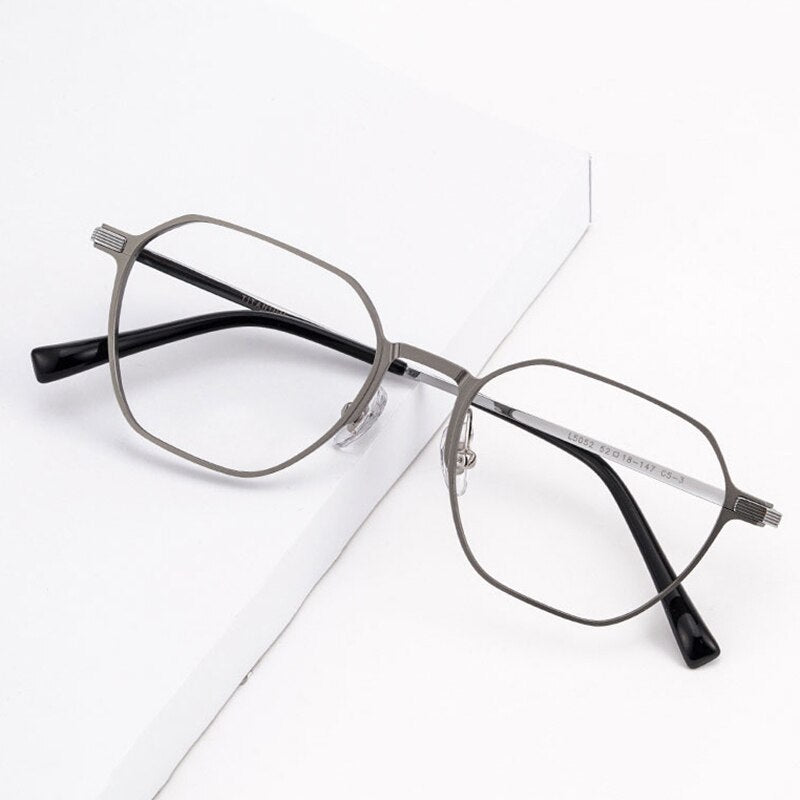 Handoer Unisex Full Rim Polygonal Square Aluminum Magnesium Alloy Eyeglasses 5052 Full Rim Handoer   