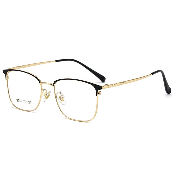 Hotochki Men's Full Rim Square Alloy Eyeglasses 2078H Full Rim Hotochki Black Gold  