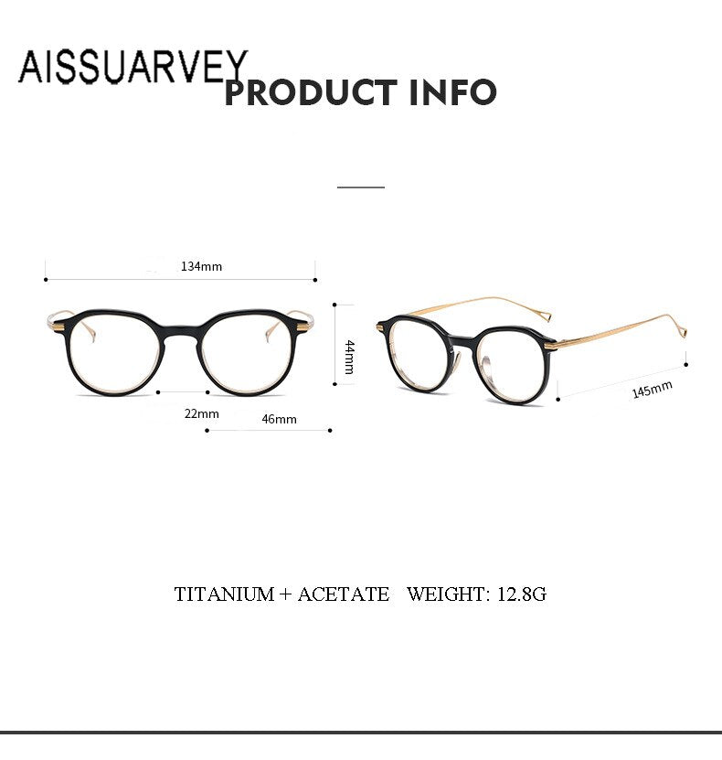 Aissuarvey Unisex Eyeglasses Small Round Acetate Titanium Ip Full Rim 12.8g Full Rim Aissuarvey Eyeglasses   