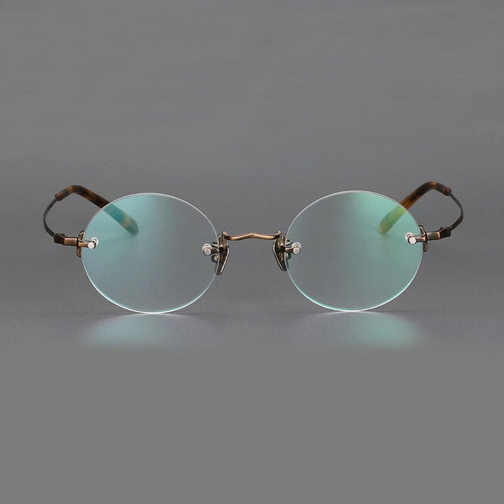 Yujo Unisex Rimless Round 43mm Titanium Hyperopic Reading Glasses Reading Glasses Yujo   