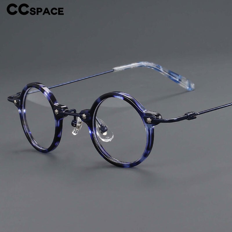 CCspace Unisex Full Rim Small Round Acetate Titanium Eyeglasses 55324 Full Rim CCspace   