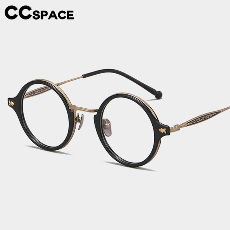 CCspace Unisex Full Rim Round Titanium Acetate Rivet Eyeglasses 56701 Full Rim CCspace   