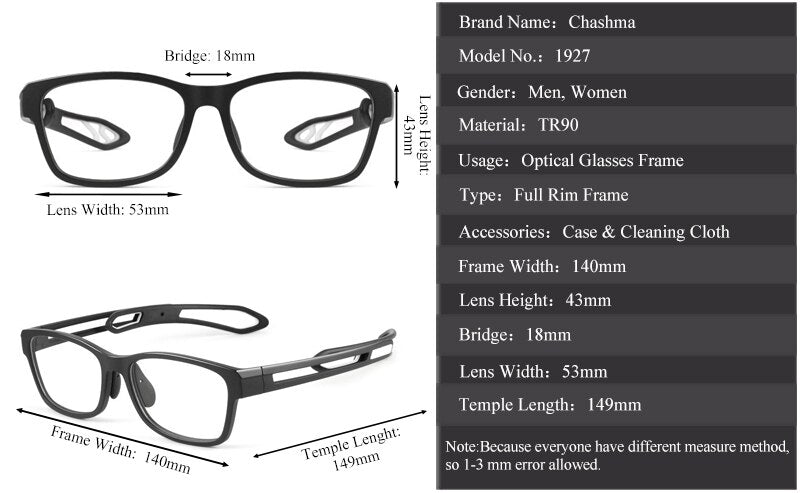 Chashma Ochki Unisex Full Rim Square Tr 90 Titanium Sport Eyeglasses 1927 Sport Eyewear Chashma Ochki   