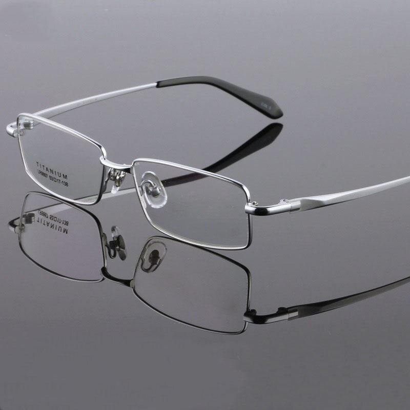 Hdcrafter Men's Full Rim Square Tr 90 Titanium Eyeglasses Lr9867 Full Rim Hdcrafter Eyeglasses Silver  