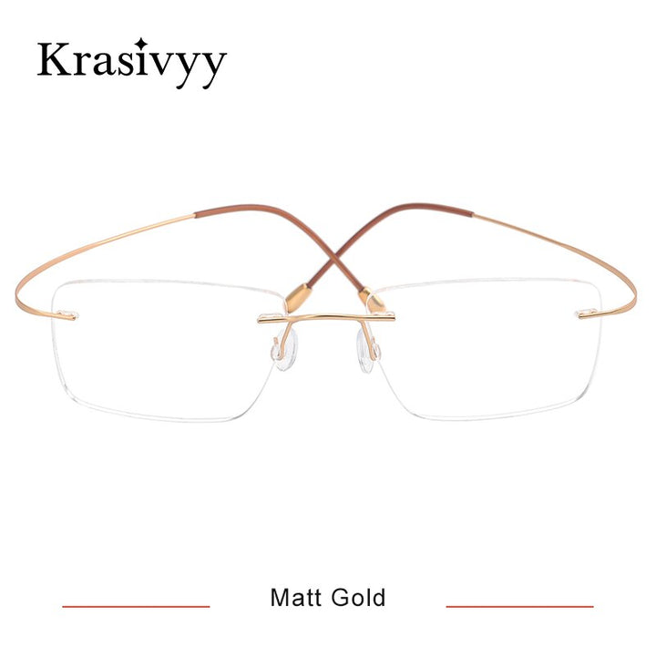 Krasivyy Men's Rimless Square Titanium Eyeglasses Kr6064 Rimless Krasivyy Matt Gold CN 