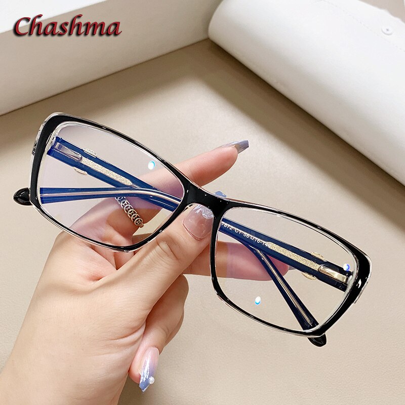 Chashma Ochki Women's Full Rim Square Tr 90 Titanium Eyeglasses 7872 Full Rim Chashma Ochki Black Gold  