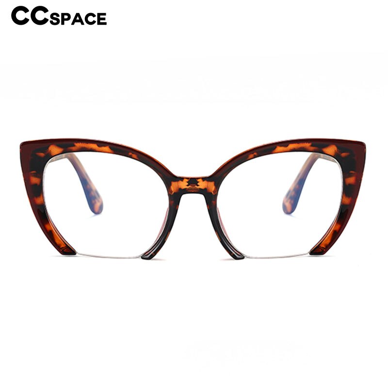 CCSpace Women's Semi Rim Square Flat Bottom Cat Eye Tr 90 Titanium Eyeglasses 55068 Semi Rim CCspace   