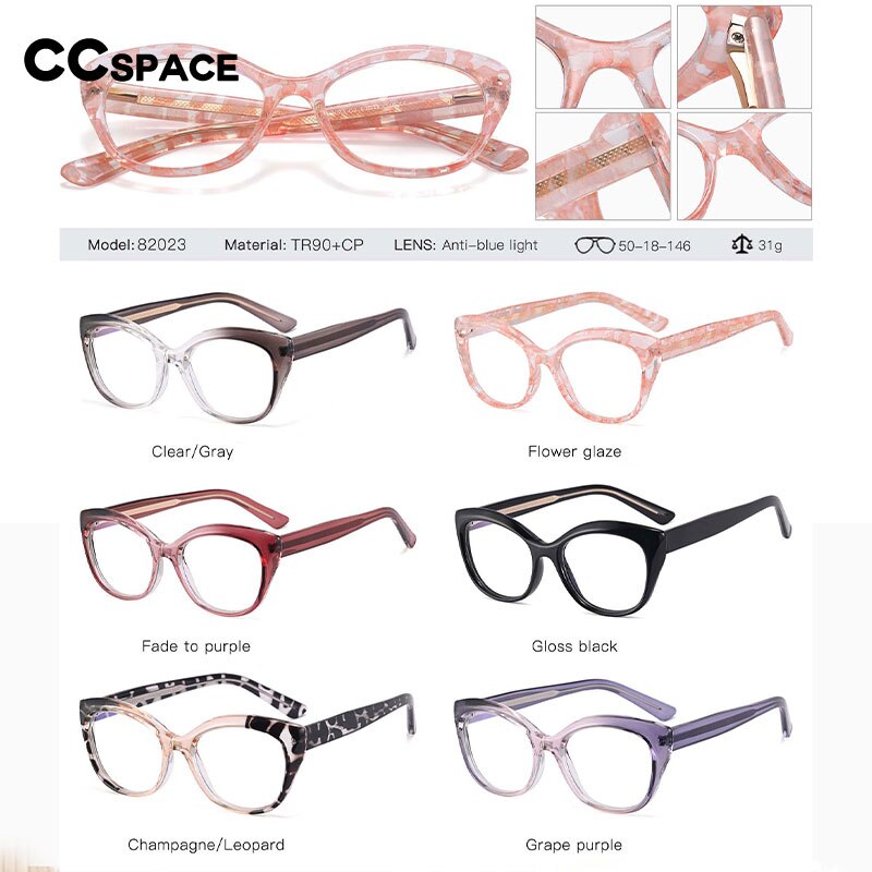 CCSpace Women's Full Rim Square Cat Eye Tr 90 Stainless Steel Eyeglasses 53149 Full Rim CCspace   