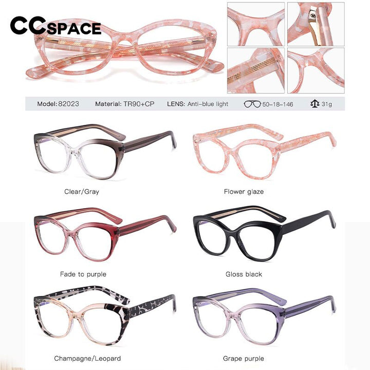 CCSpace Women's Full Rim Square Cat Eye Tr 90 Stainless Steel Eyeglasses 53149 Full Rim CCspace   