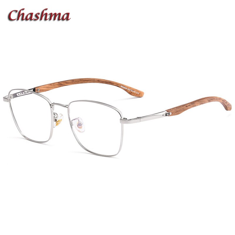 Chashma Ochki Unisex Full Rim Square Stainless Steel Wood Eyeglasses 5003 Full Rim Chashma Ochki Silver  