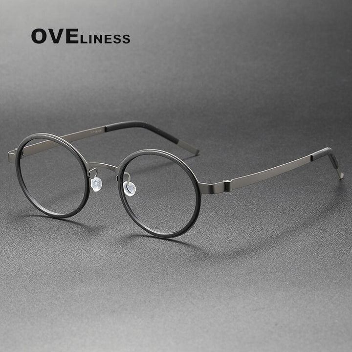 Oveliness Unisex Full Rim Round Acetate Titanium Eyeglasses 9707 Full Rim Oveliness black gun  