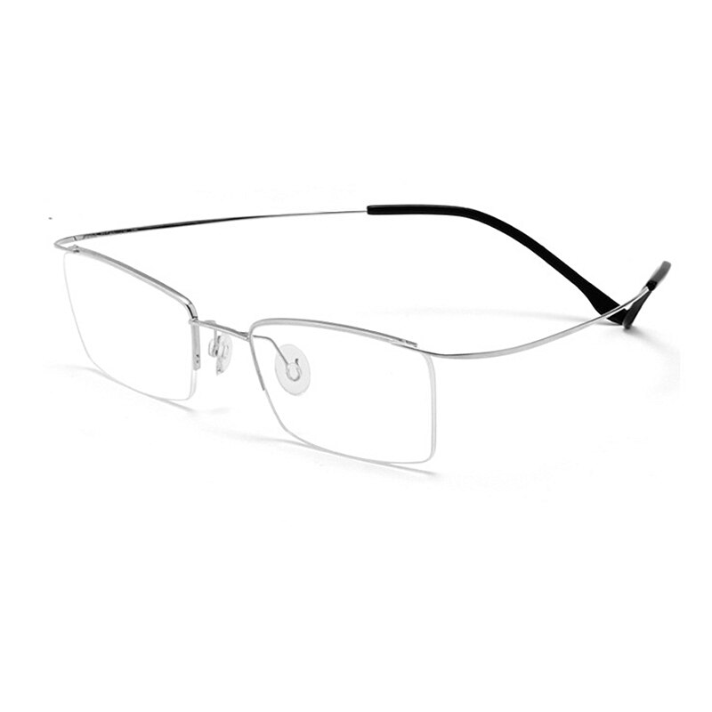 Hdcrafter Men's Semi Rim Square β  Titanium Eyeglasses 30004 Semi Rim Hdcrafter Eyeglasses Silver  
