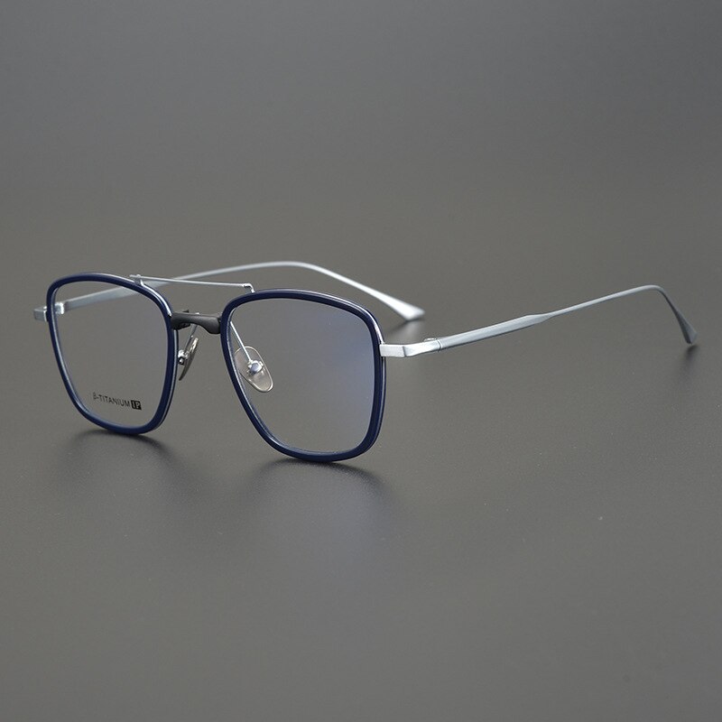 Gatenac Unisex Full Rim Square IP Titanium Frame Eyeglasses Gxyj755 Full Rim Gatenac Blue  