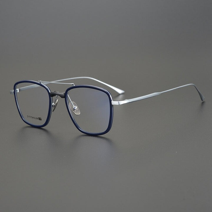 Gatenac Unisex Full Rim Square IP Titanium Frame Eyeglasses Gxyj755 Full Rim Gatenac Blue  