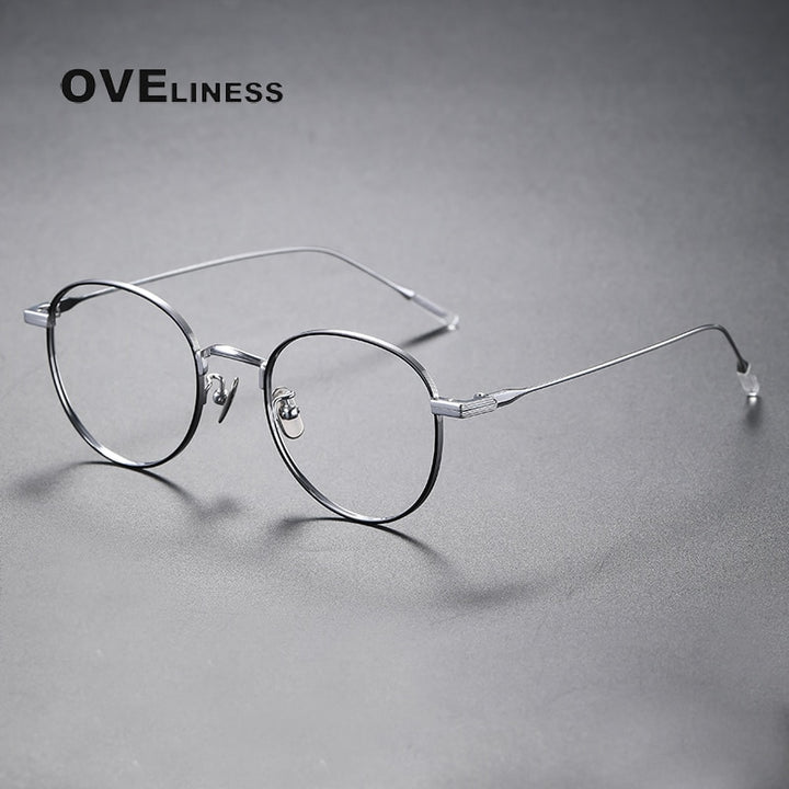 Oveliness Unisex Full Rim Round Titanium Eyeglasses 80804 Full Rim Oveliness black silver  