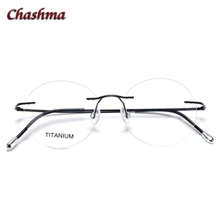 Chashma Ochki Unisex Rimless Round 2g Titainum Eyeglasses Customized Lenses 16012 Rimless Chashma Ochki Black  