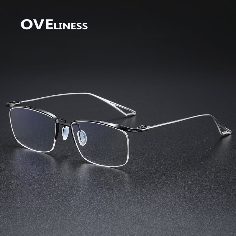 Oveliness Unisex Semi Rim Square Titanium Eyeglasses Actfour Semi Rim Oveliness black silver  