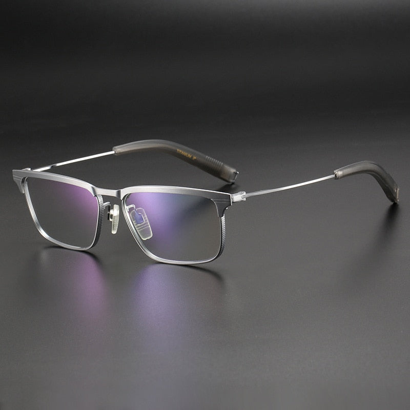 Muzz Men's Full Rim Square Big Flat Top Handcrafted Titanium Eyeglasses 10131 Full Rim Muzz Silver  