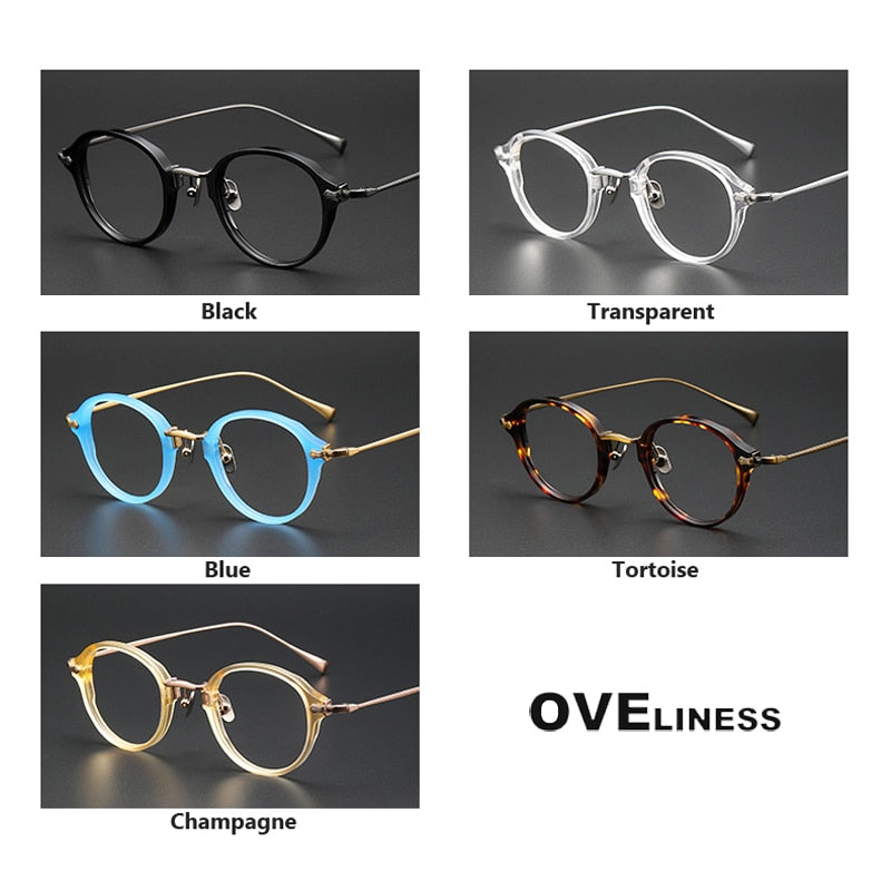 Oveliness Unisex Full Rim Round Acetate Titanium Eyeglasses Kmn182 Full Rim Oveliness   