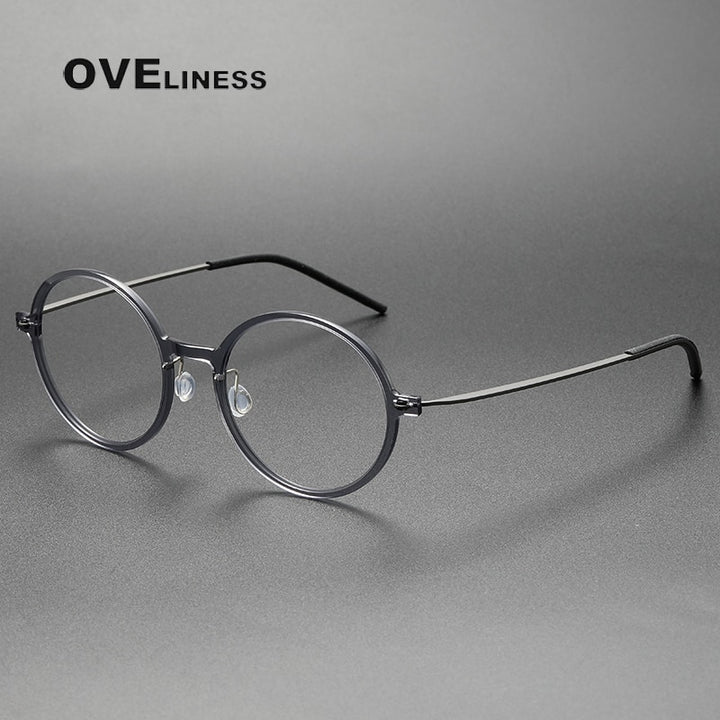 Oveliness Unisex Full Rim Round Screwless Titanium Eyeglasses 6523 Full Rim Oveliness grey gun  