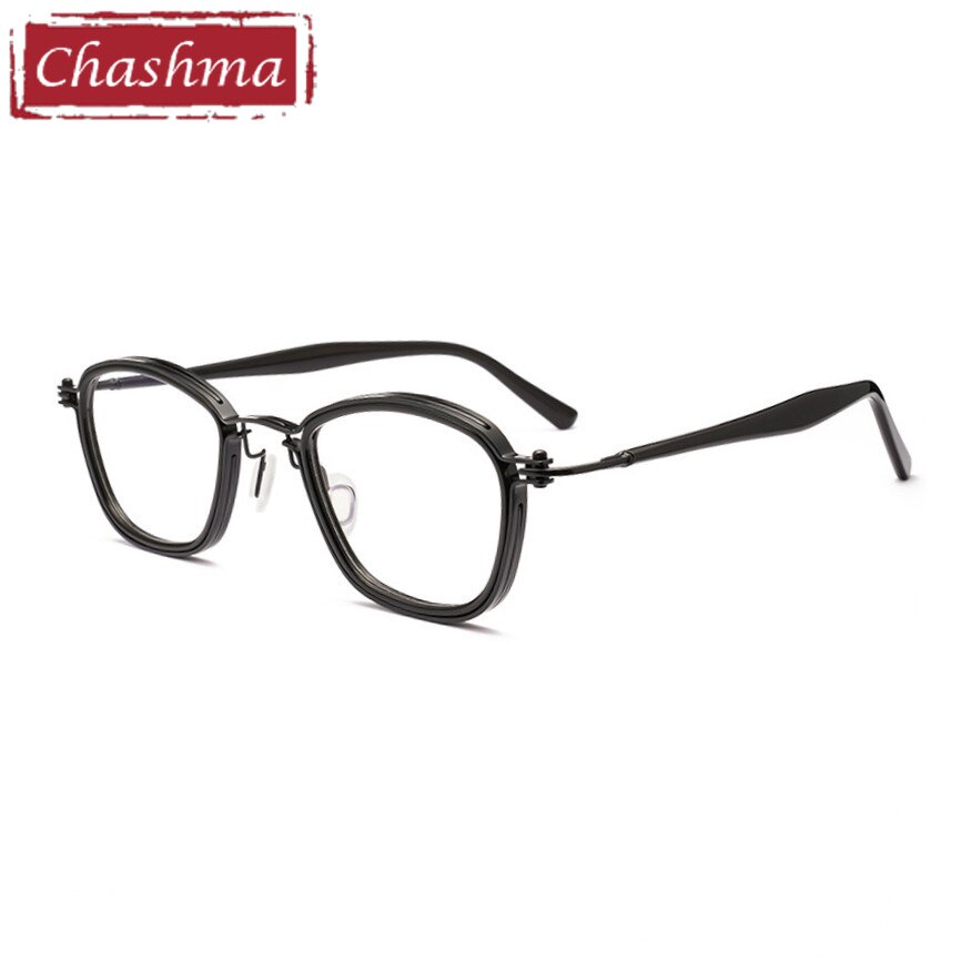 Chashma Ottica Unisex Full Rim Rounded Square Acetate Titanium Eyeglasses 5861 Full Rim Chashma Ottica Black  