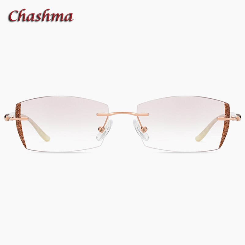 Chashma Ochki Women's Rimless Square Titanium Eyeglasses Tinted Lenses 52025 Rimless Chashma Ochki   