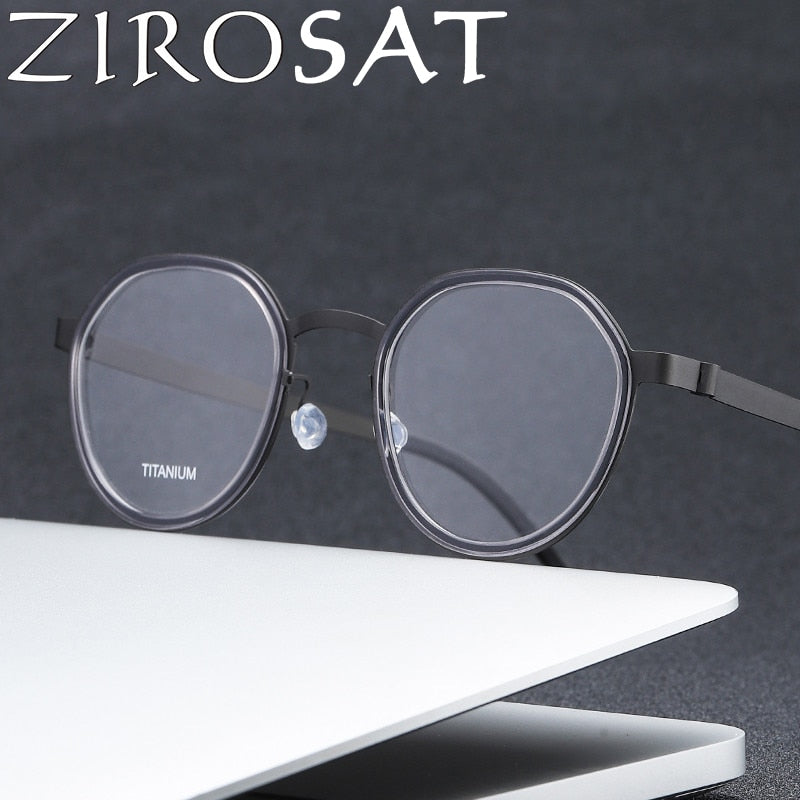 Zirosat Unisex Full Rim Irregular Round Titanium Acetate Eyeglasses 9759 Full Rim Zirosat   